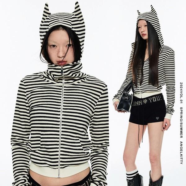 1JINNSTUDIO kitten paw striped zip-up hood