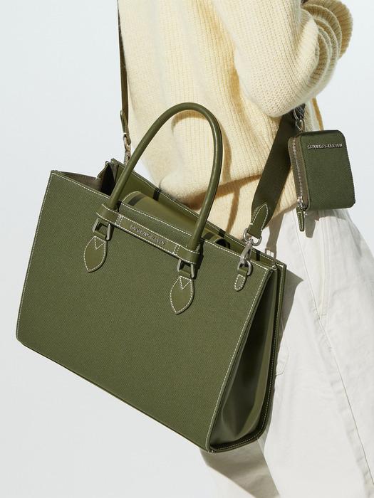 NO.46 CANVAS LEATHER BRIDGE TOTE M _ KHAKI