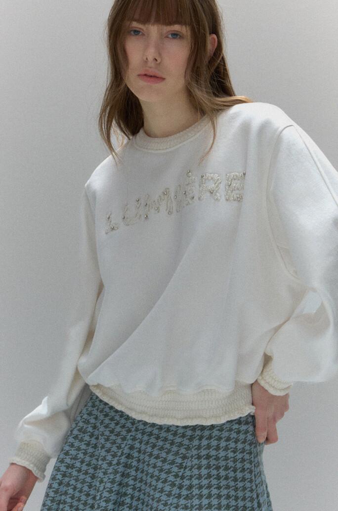 [LANVIN COLLECTION] 크리스탈 & 비즈 레터링 스웻셔츠