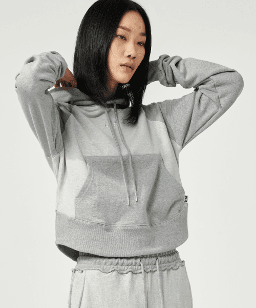EX CIRCLE HEM CROP HOODIE (GREY)