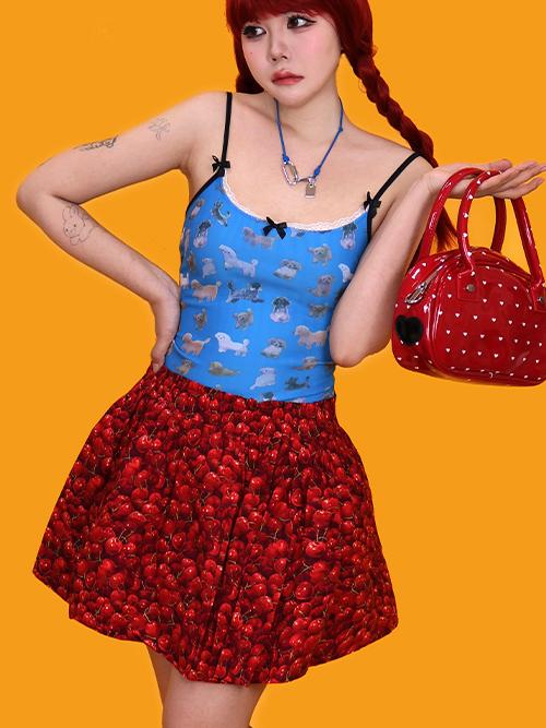 [vintage] red cherry mini skirt