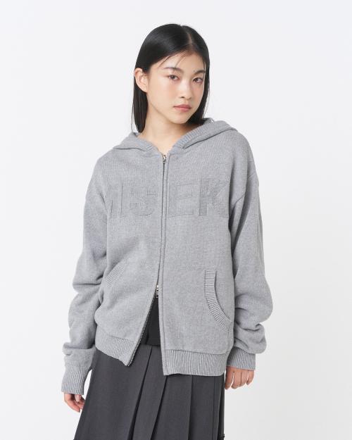 Logo knit hoodie zip-up GREY