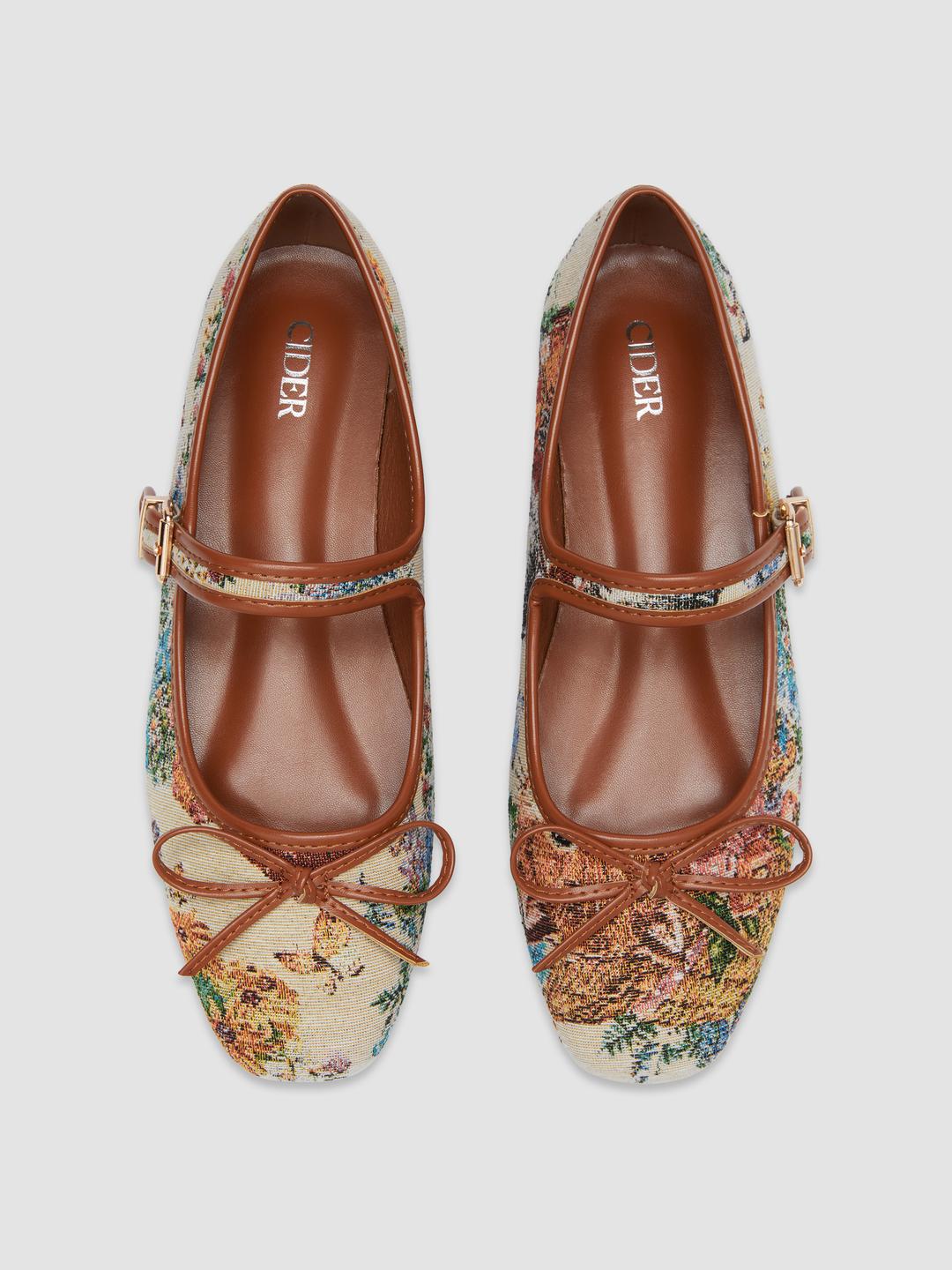 BOWKNOT JACQUARD MARY JANE FLATS