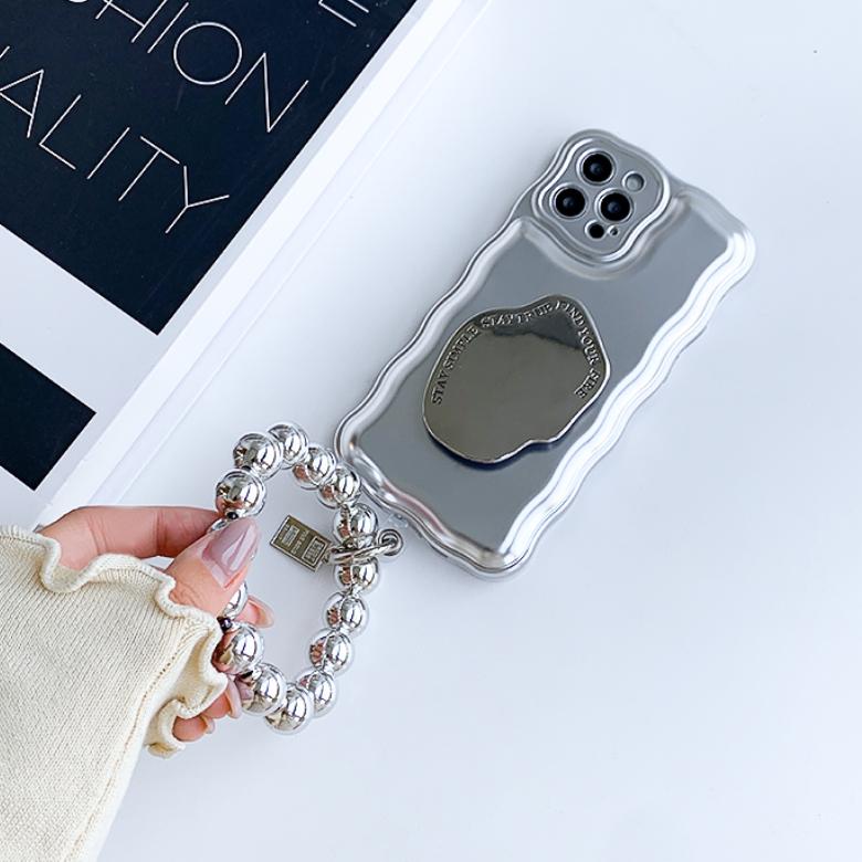 블링블링케이스 [1+1+1세트할인] 메탈 미러 그립톡 케이스+구슬 스트랩 세트 아이폰 젤리 케이스