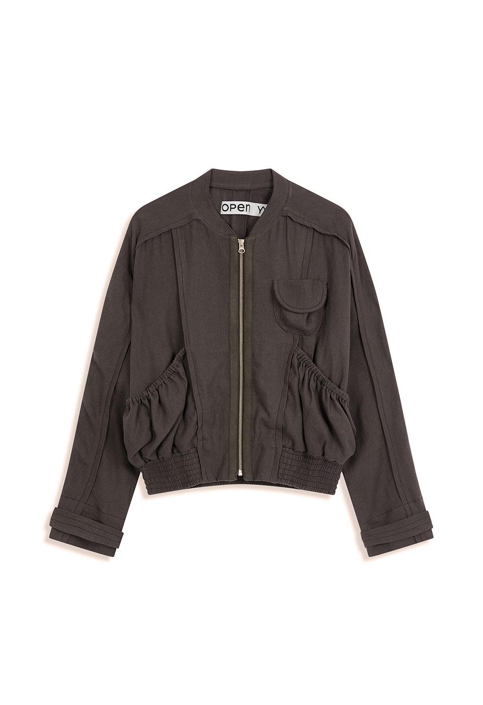 LINEN PANELED BOMBER, CHARCOAL