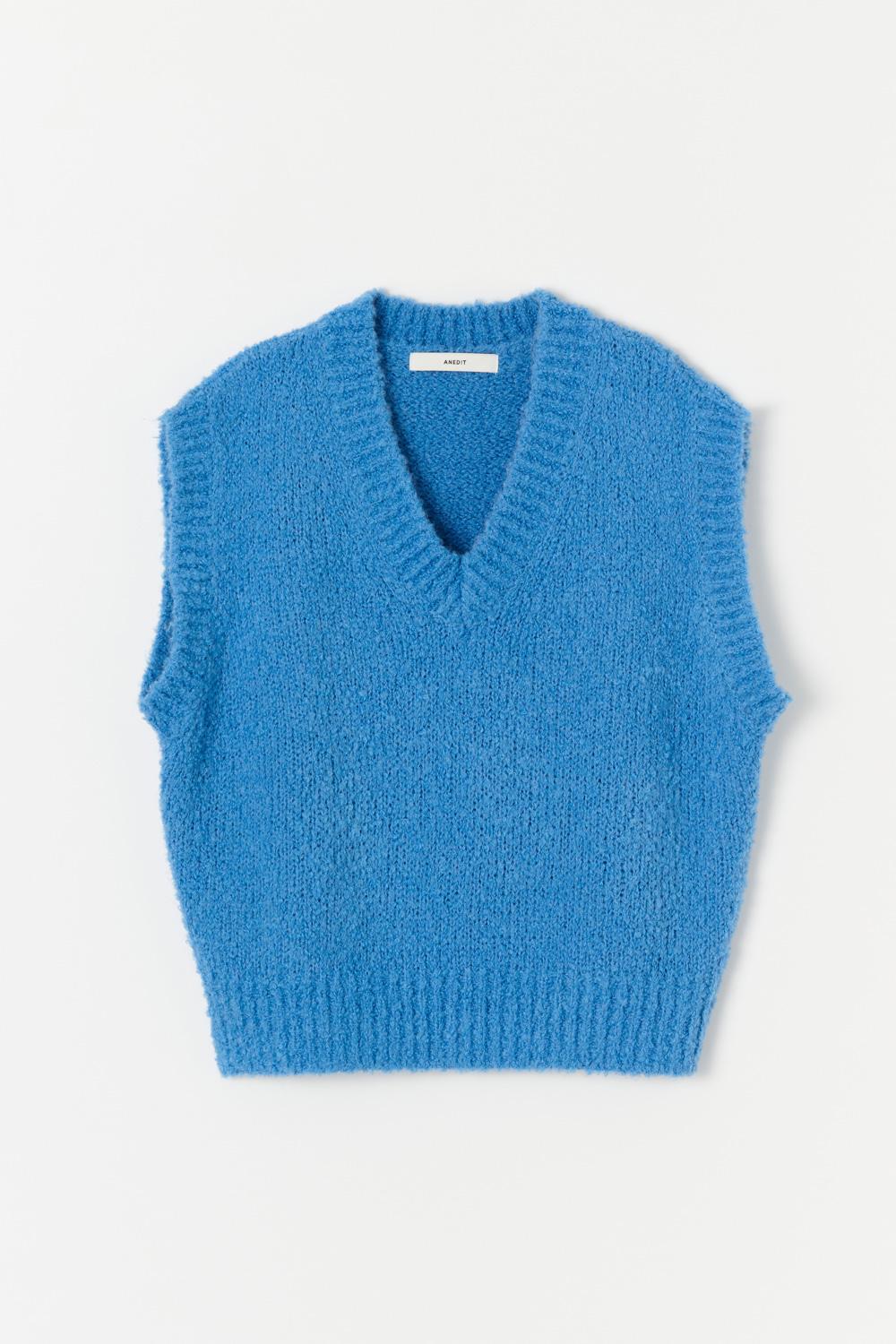 B Popcorn Wool Boucle Vest_Winter Blue