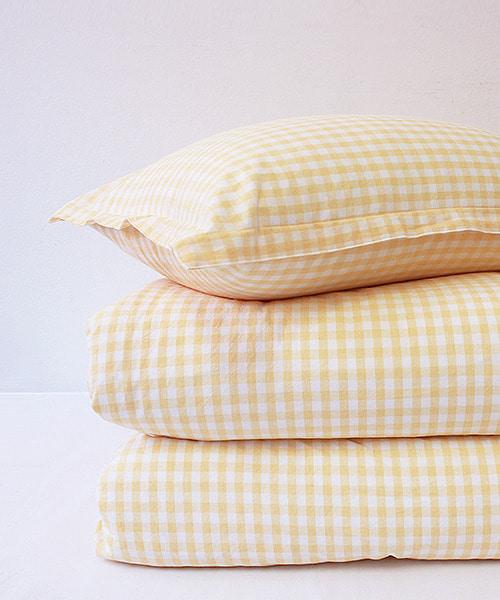 체크 워싱 침구세트 yellow