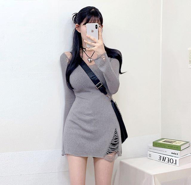 [*오늘!!당일출고*나시SET!!] 맥시 빈티지 트임 롱 니트 (미니원피스)