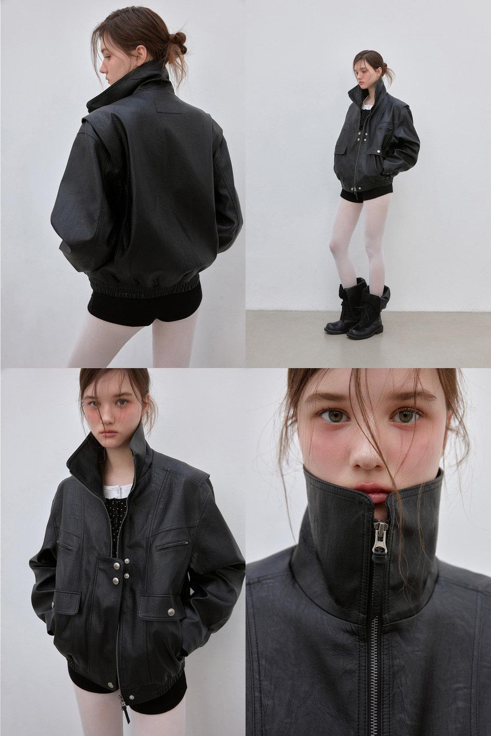 ANTIQUE HIGH NECK LEATHER JUMPER (BLACK)