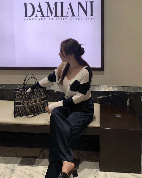 플랫퍼 [무료배송][SET]투톤 스트라이프 배색 가디건 + 나시 세트 2color