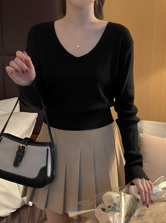 시즈닝 브이넥 니트 - 4color