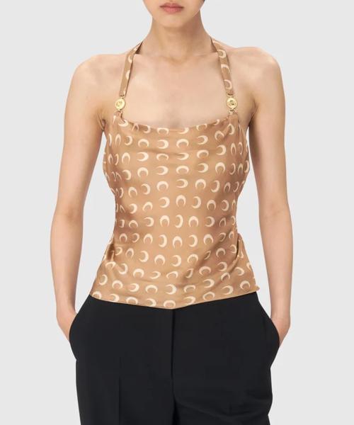 (W) 문 새틴 스트랩 탑 다크 카멜 MOON SATIN STRAP TOP DARK CAMEL