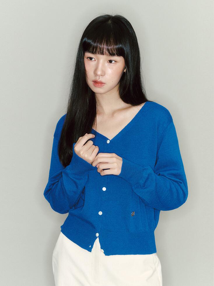 Everyday V-neck Knit Cardigan_cobalt blue