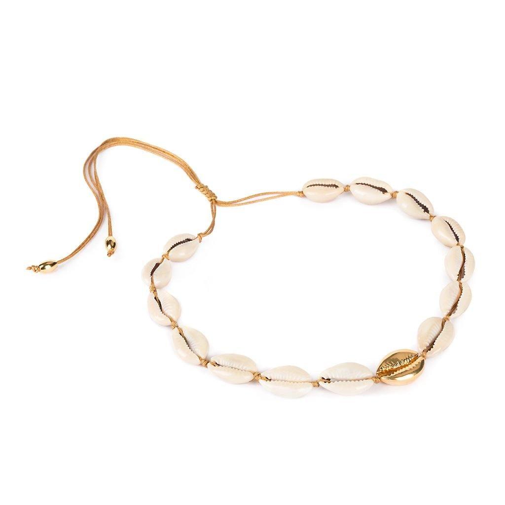 Concha Natural Large Puka Shell Necklace With Gold Shell