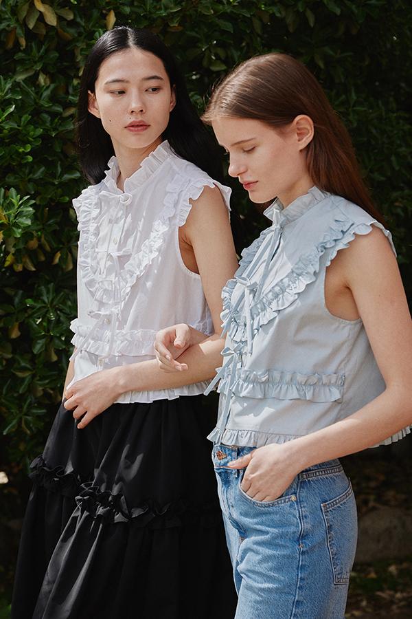 TAV SIGNATURE FRILL SLEEVELESS BLOUSE - WHITE