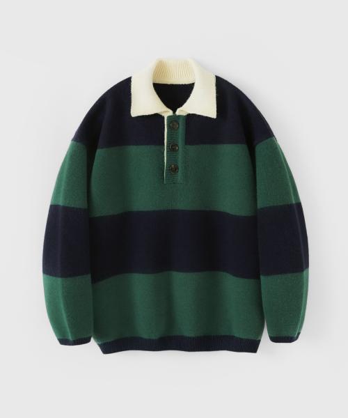 라퍼지스토어(LAFUDGESTORE)  오버핏 럭비 스트라이프 니트_Navy&Green - 사이즈 & 후기 | 무신사