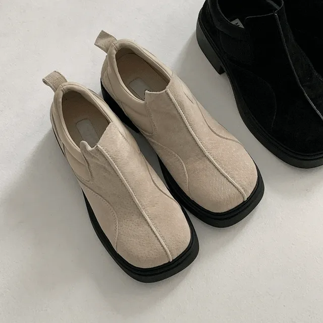 [5cm] 천연가죽 스웨이드 웨이브 로퍼