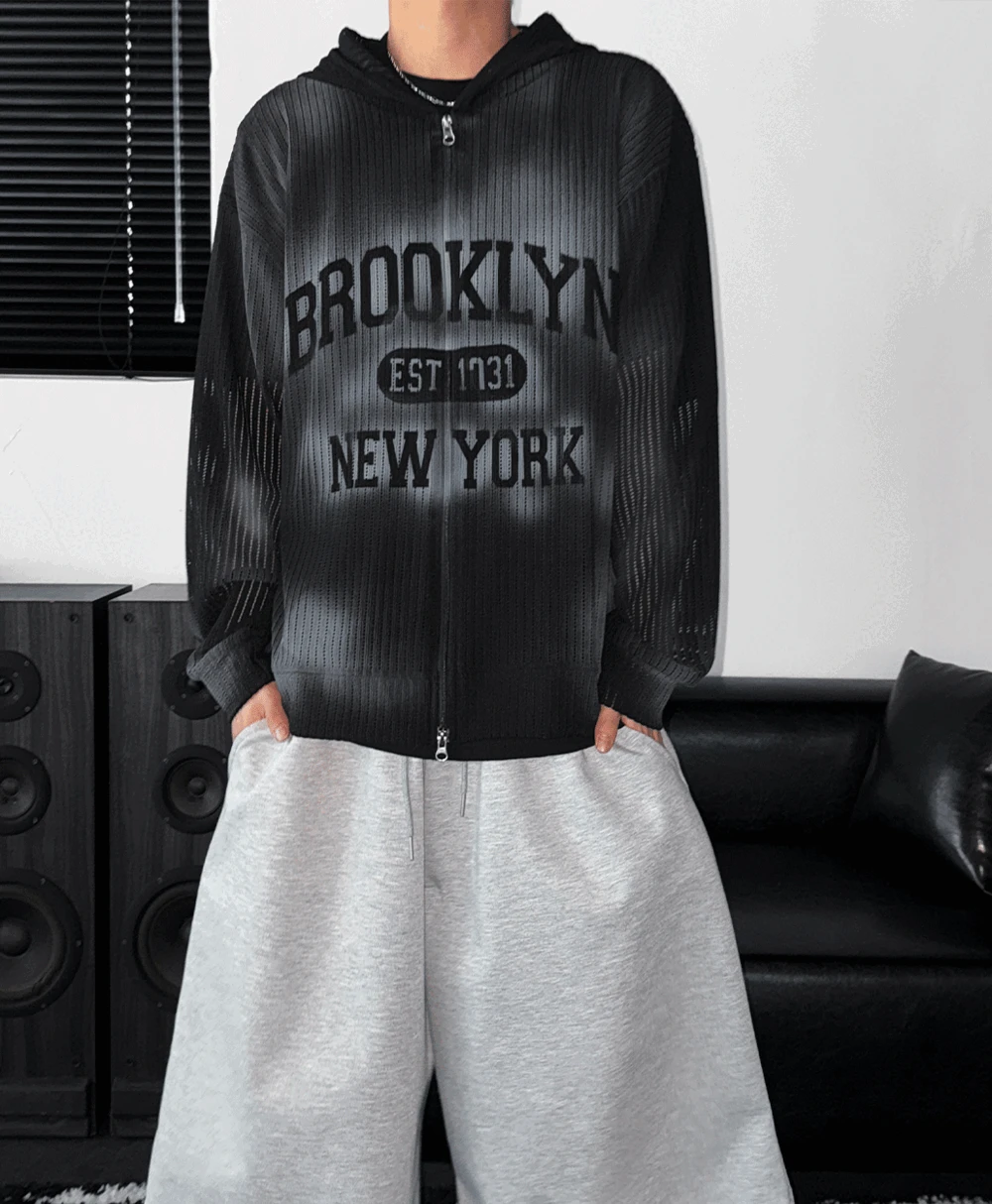 우프 매쉬 후드 집업