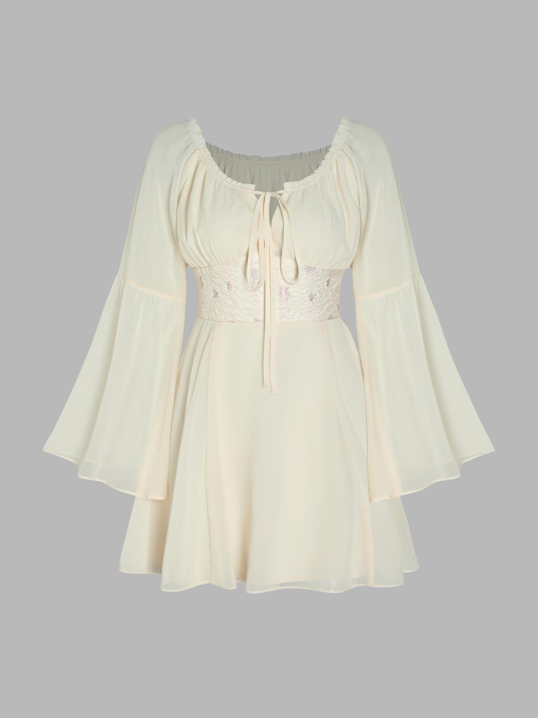 쉬폰 종 슬리브 미니 원피스