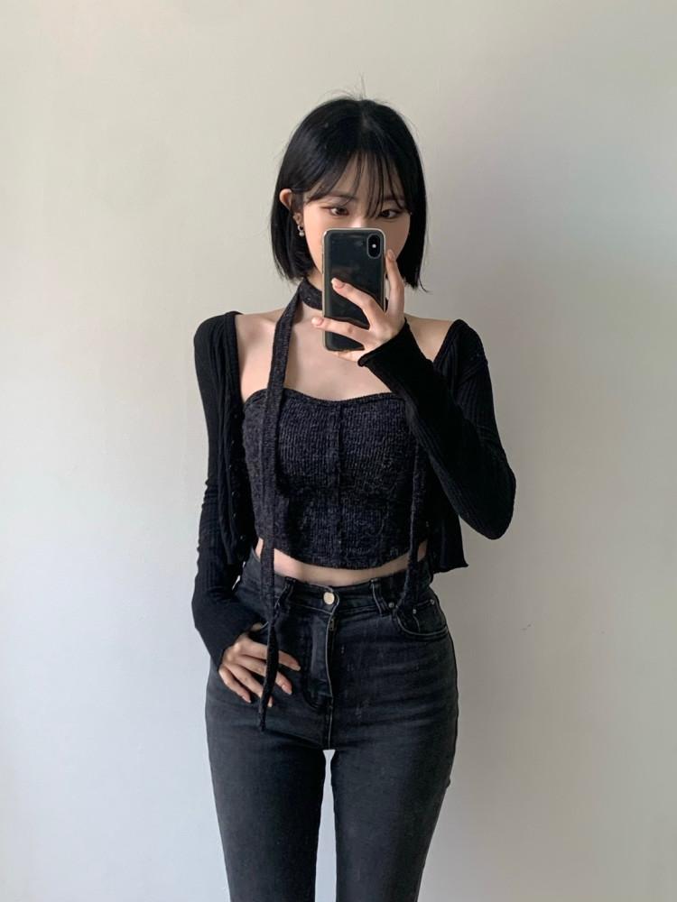 슬림핏 골지 데일리 미니 가디건 3 colors 화이트 연그레이 블랙