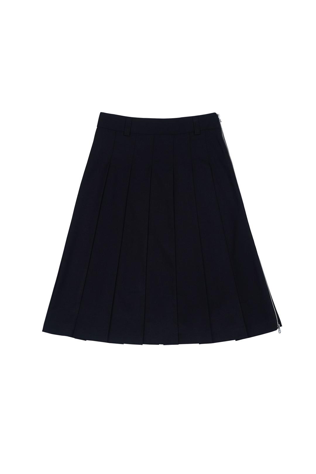 ZIPPER DETAIL PLEATS SKIRT (BLACK)