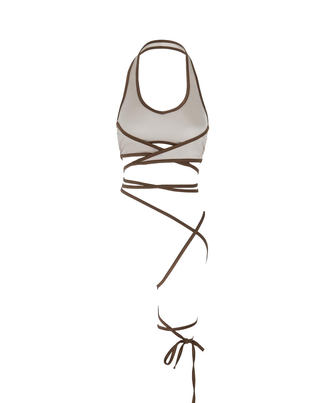 STRAP DETAIL HALTER WRAP TOP, BEIGE