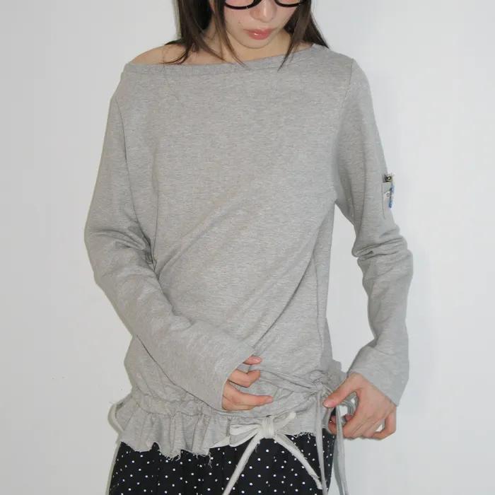OFF SHOULDER SHIRRING LONG SLEEVE GREY