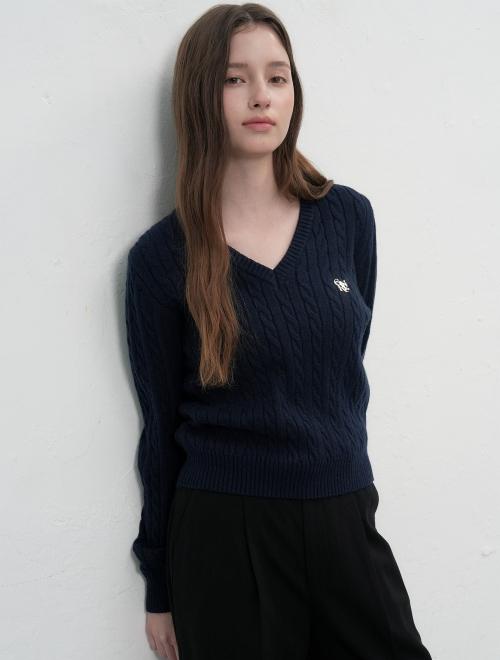울 케이블 브이넥 풀오버 [NAVY] / WBE3L05504