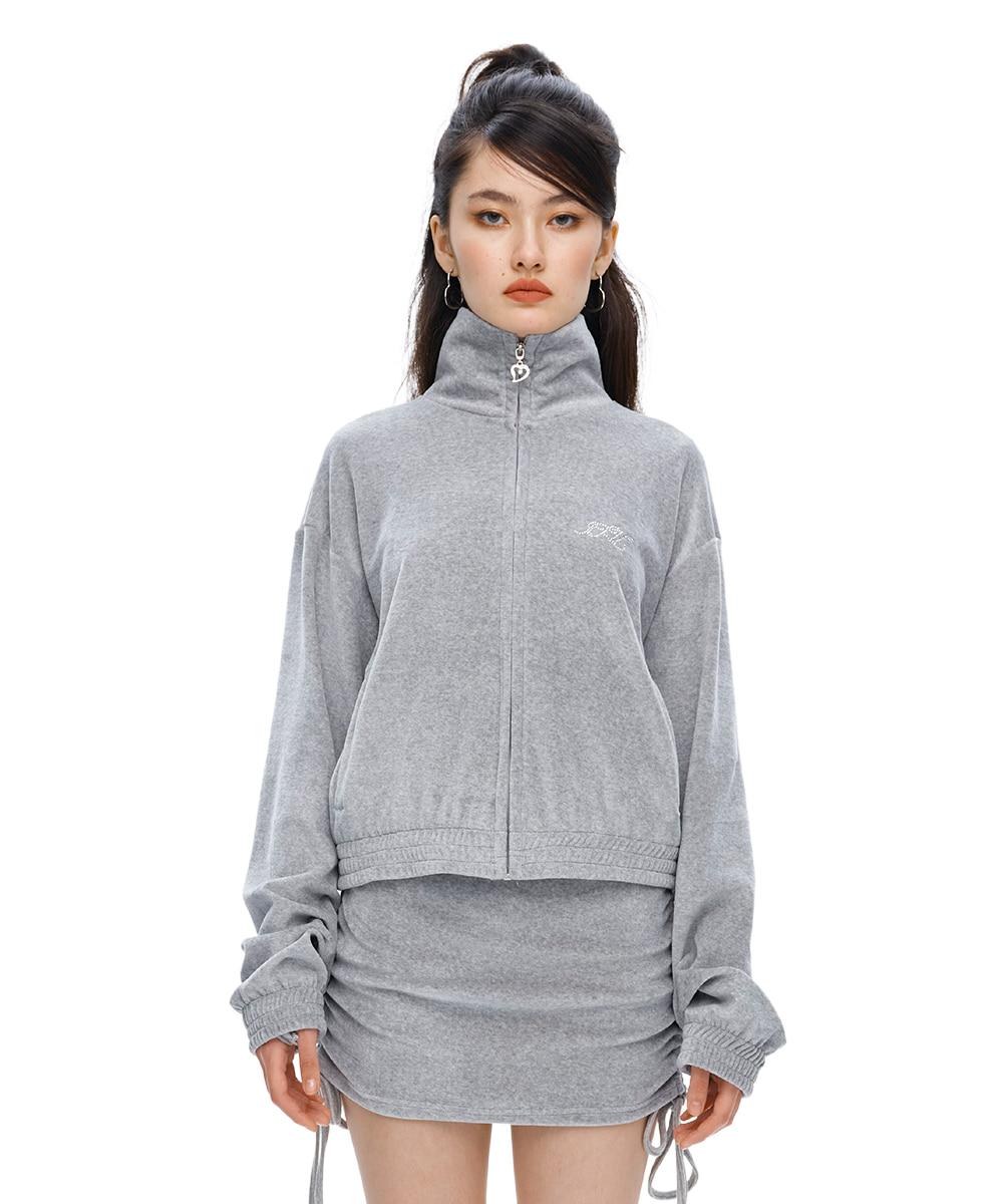 VELOUR FULL ZIP-UP JERSEY - GRAY