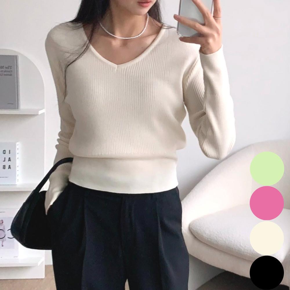 여리여리니트 브이넥니트 핑크 민트 봄 크롭니트