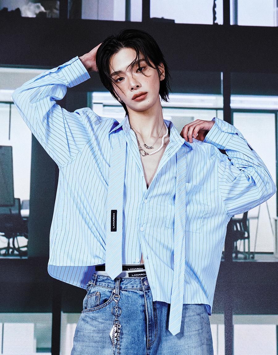 [3028] Azure Stripe Tie
