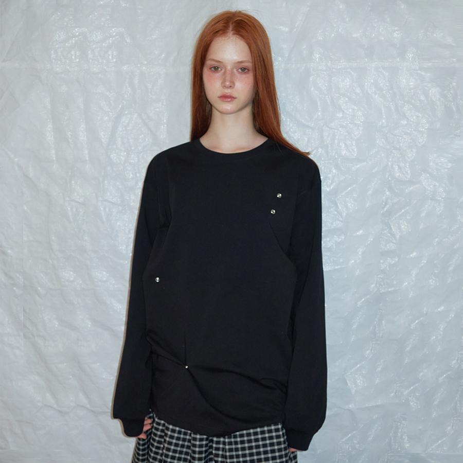 렌세 Snap Button Oversize Tee Black