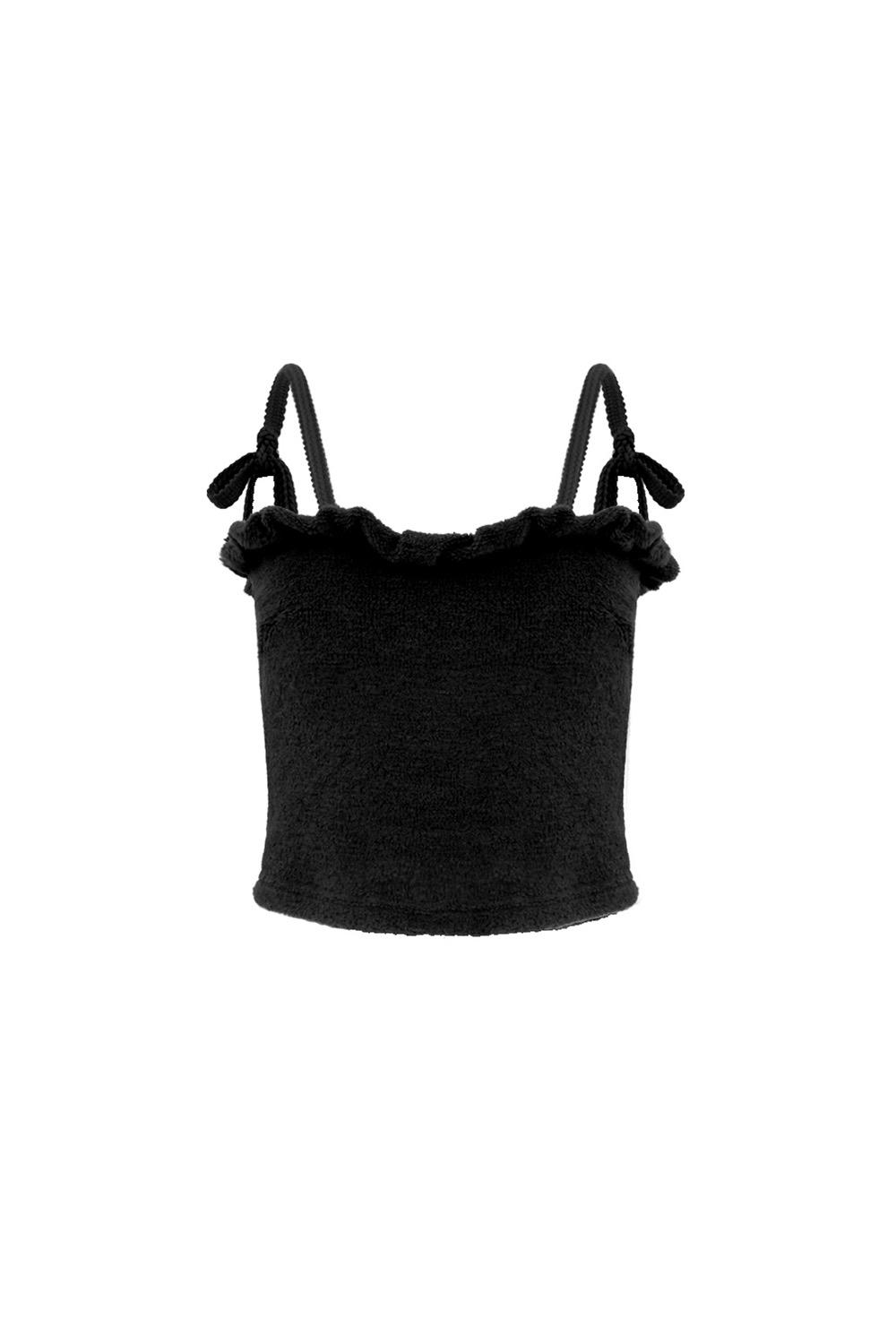 TWIST FRILL TERRY TOP BLACK