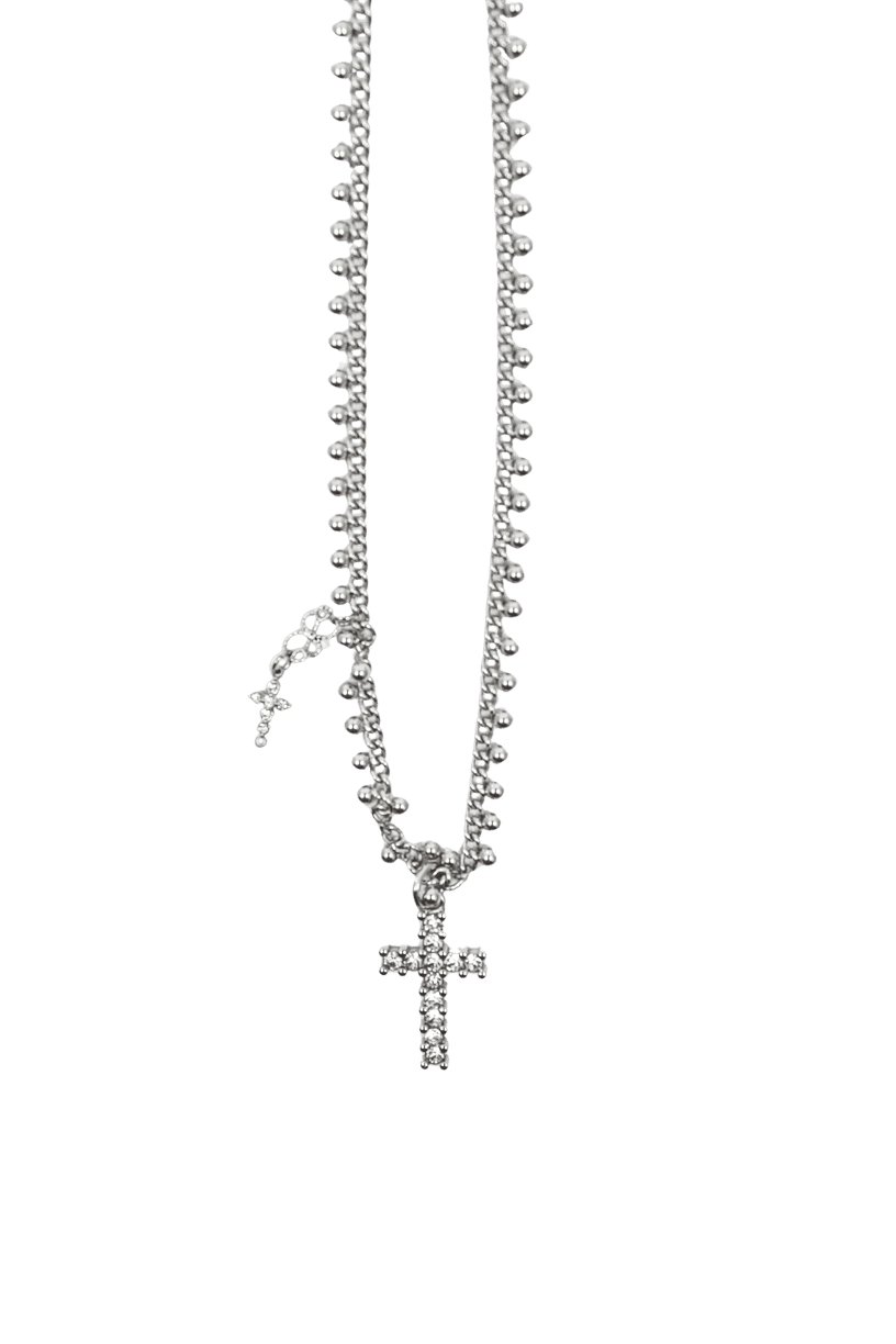 [SHEISMIAE] [Pink orchid house] Dot cross necklace