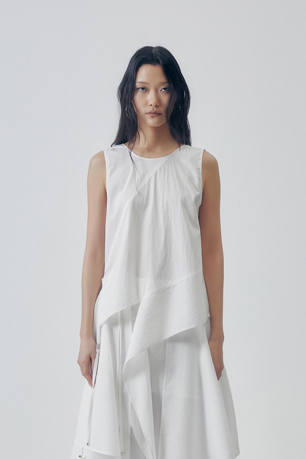Asymmetric Draped Sleeveless Top [ White ]