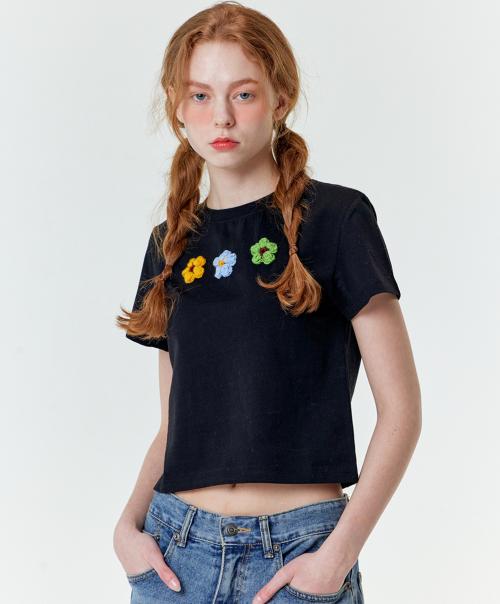 크롭 크로쉐 티셔츠 블랙