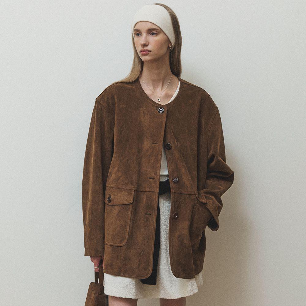 Single suede jacket_Brown
