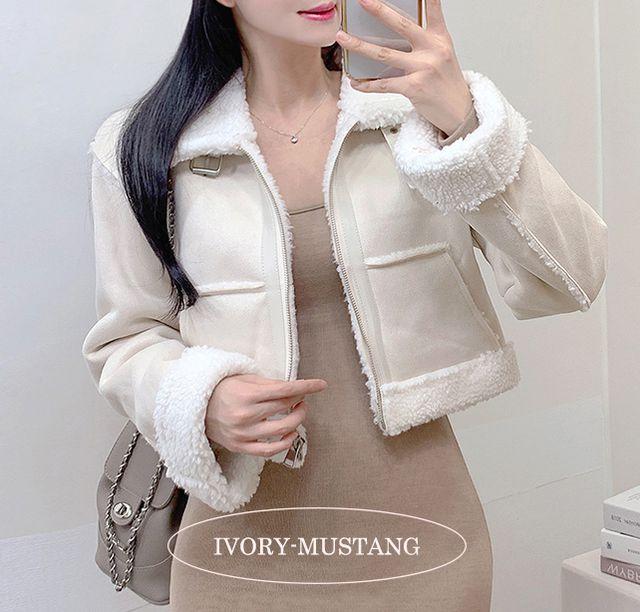 [오늘!!당일출고/청순여친룩!] 베베 양털 뽀글이 플리스 버클 하이넥 크롭 숏 무스탕 자켓 (겨울아우터)