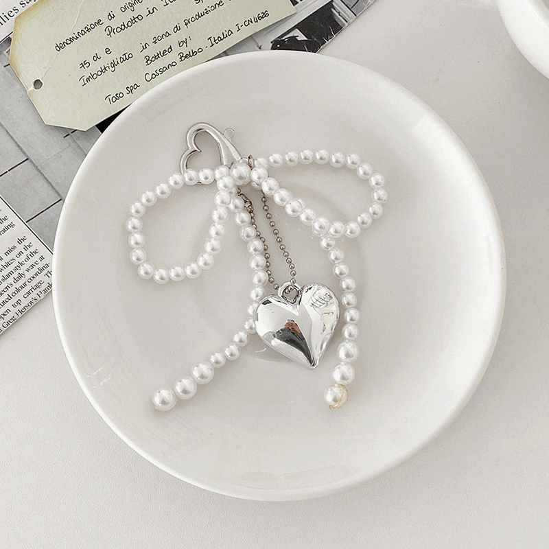 [1+1할인] 볼드 하트 진주 가방 열쇠고리 키링