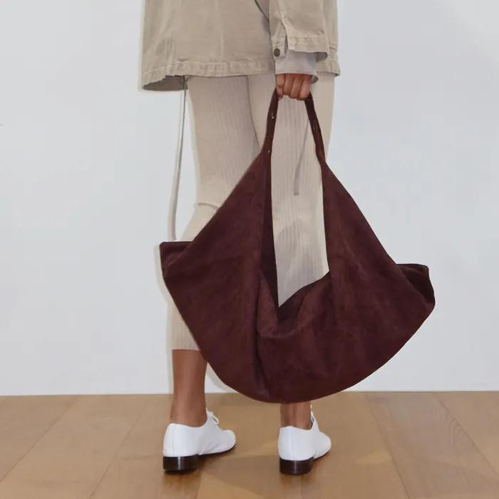 Studded Suede Shoulder Bag_Red