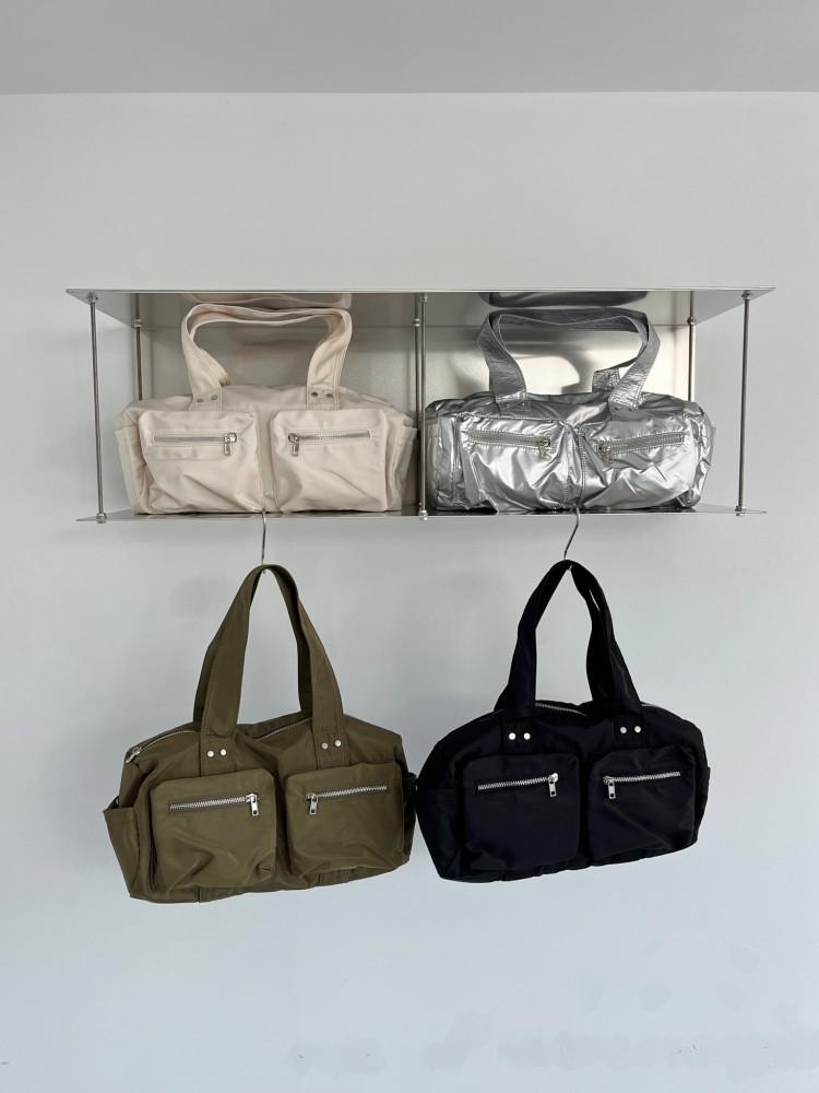 포켓 원통 나일론숄더백 실버숄더백 여자운동가방 보스턴백 4컬러