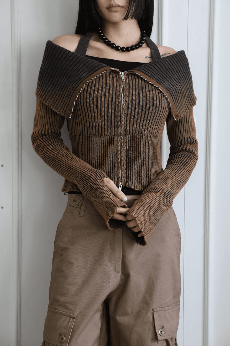 홀터넥 워싱 오프숄더 집업