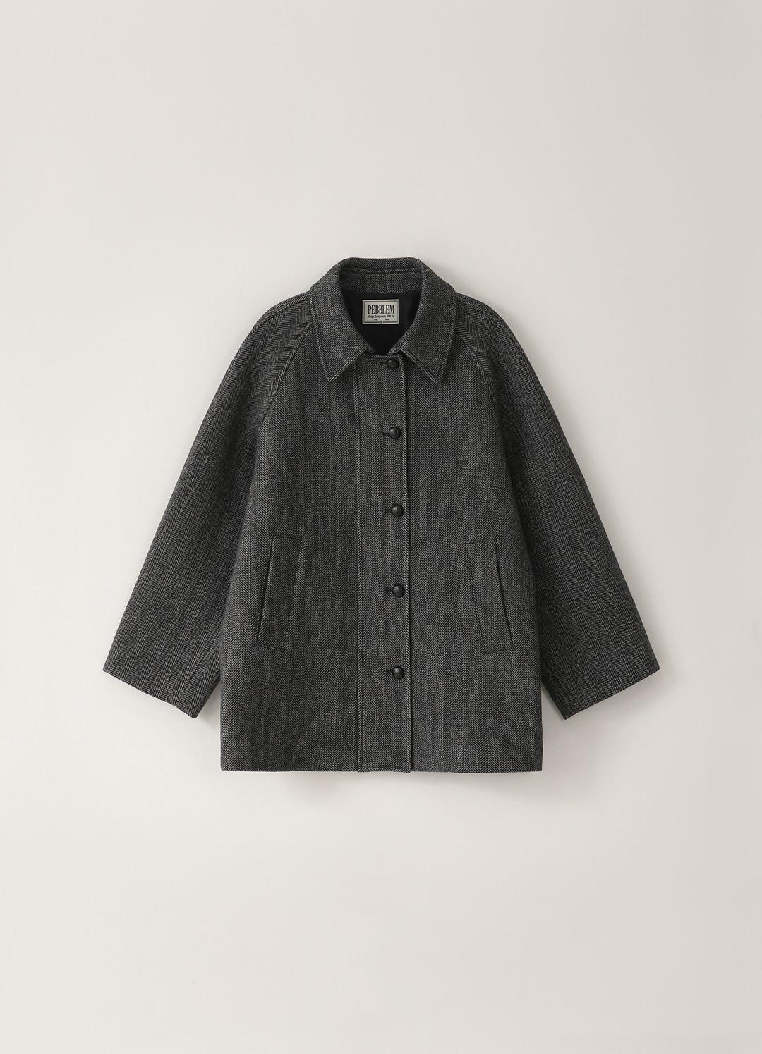 Wool Half Coat Herringbone - Charcoal (10월 말 순차배송)