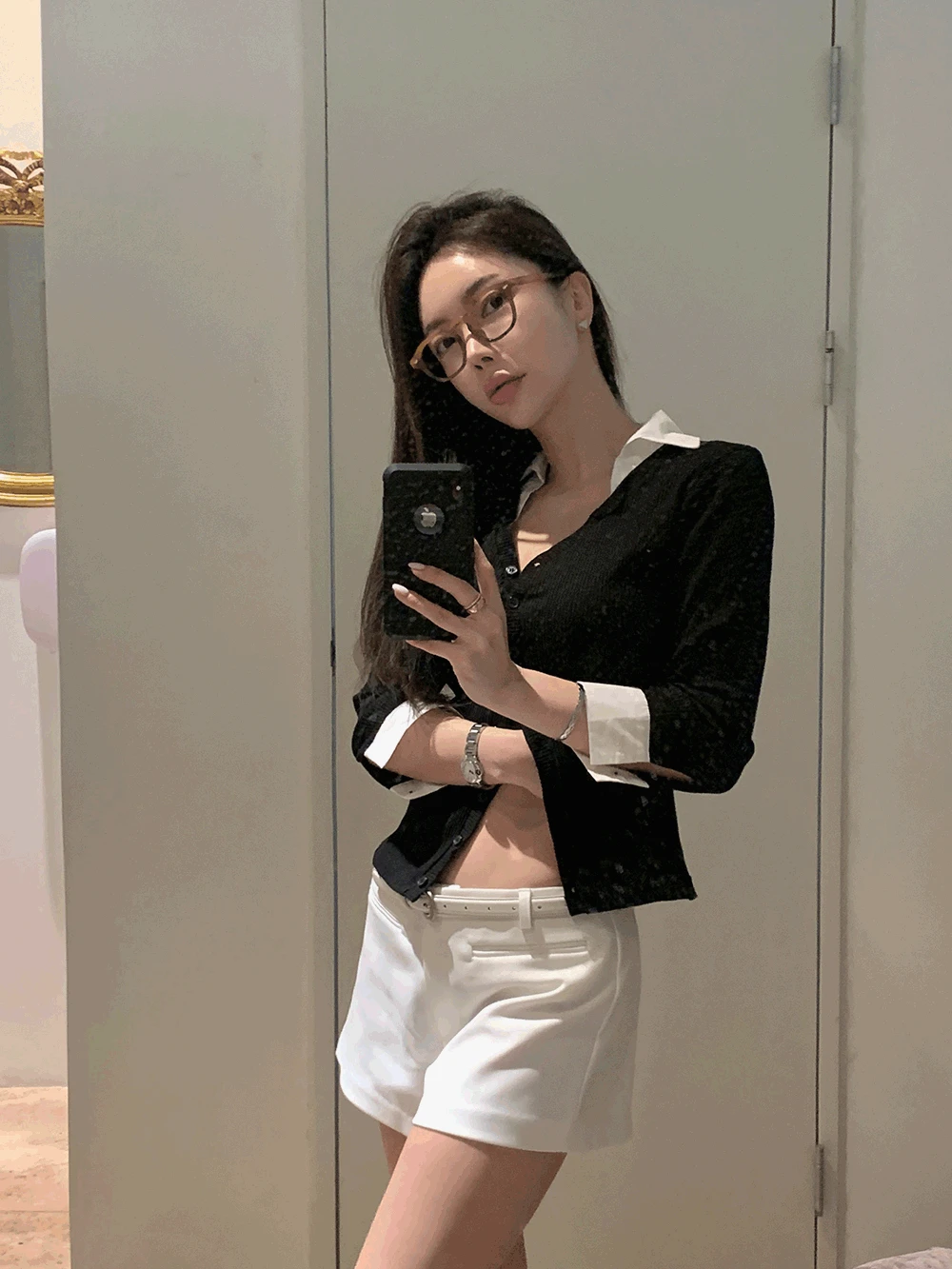 셔츠 레이어 가디건 탑