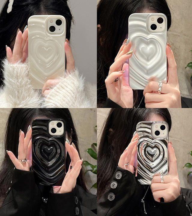 [당일출고]15입고 입체 하트빔 물결 웨이브 화이트 유광 실버 크롬 블랙 아이폰케이스 생일선물 범퍼 컬러그램 ( 아이폰 11 12 13 14 15 프로 맥스 )