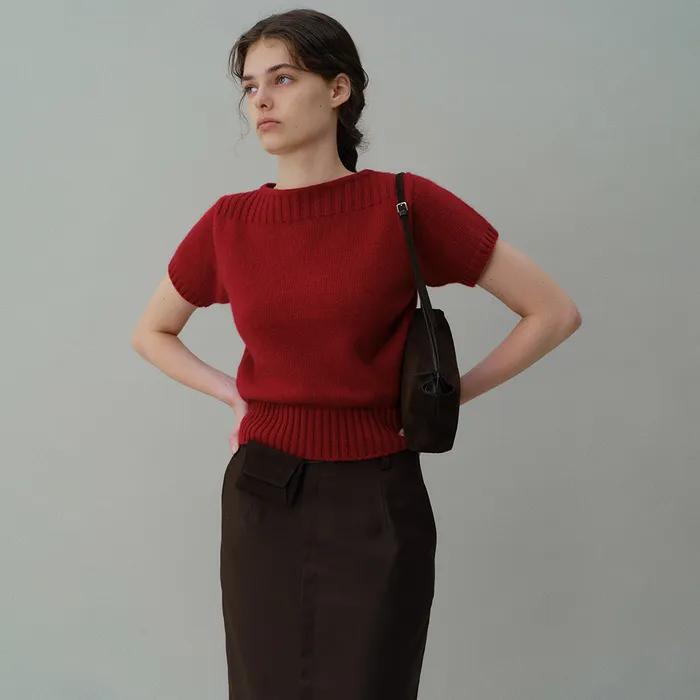 [9차 재입고] boat-neck half knit (deep red)