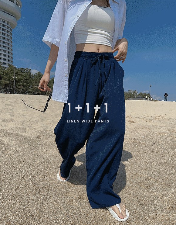 [1+1+1](UNISEX) 썸머 린넨 핀턱 와이드 팬츠