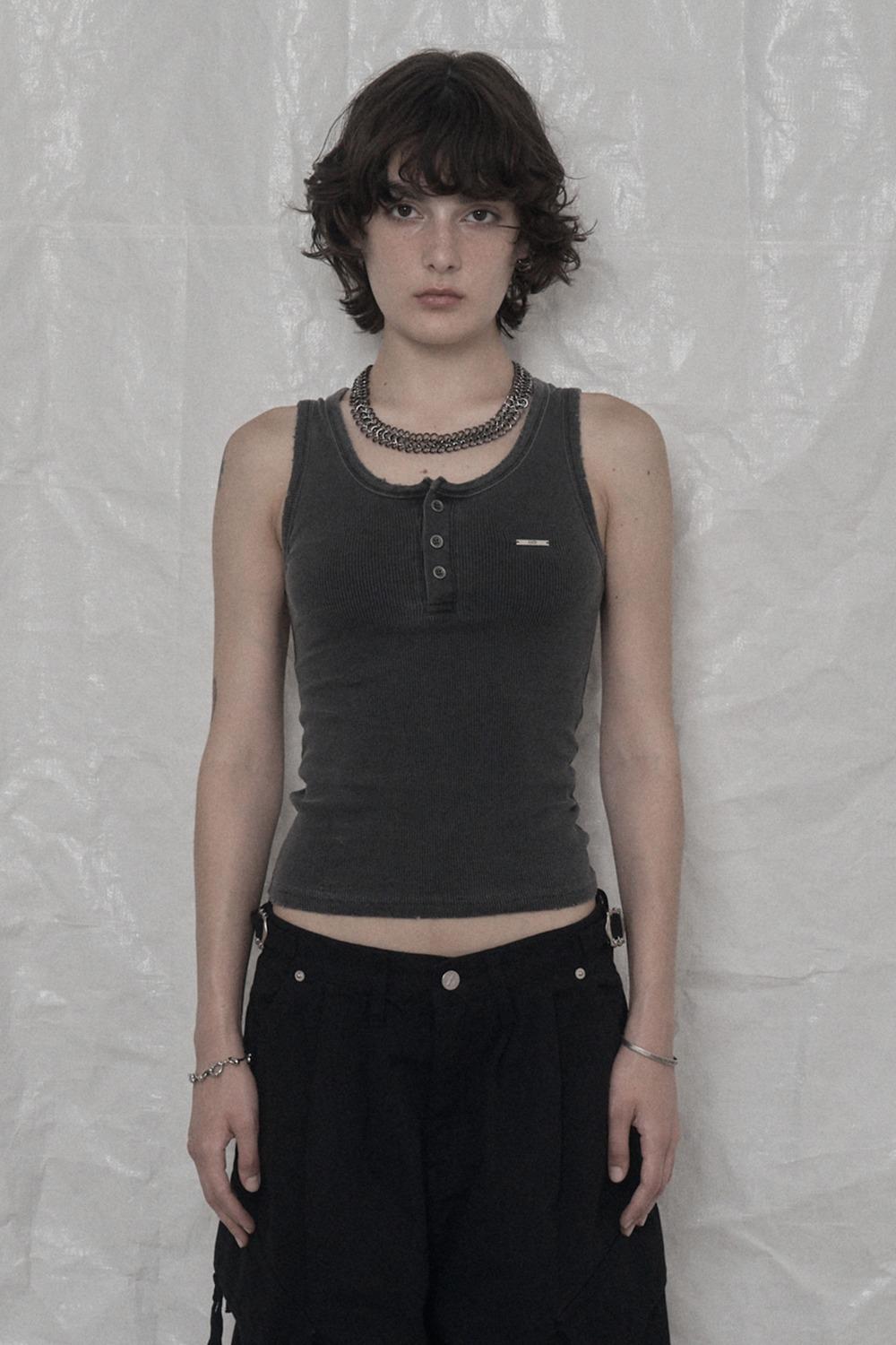 CUT PIGMENT WASHING SLEEVELESS CHARCOAL