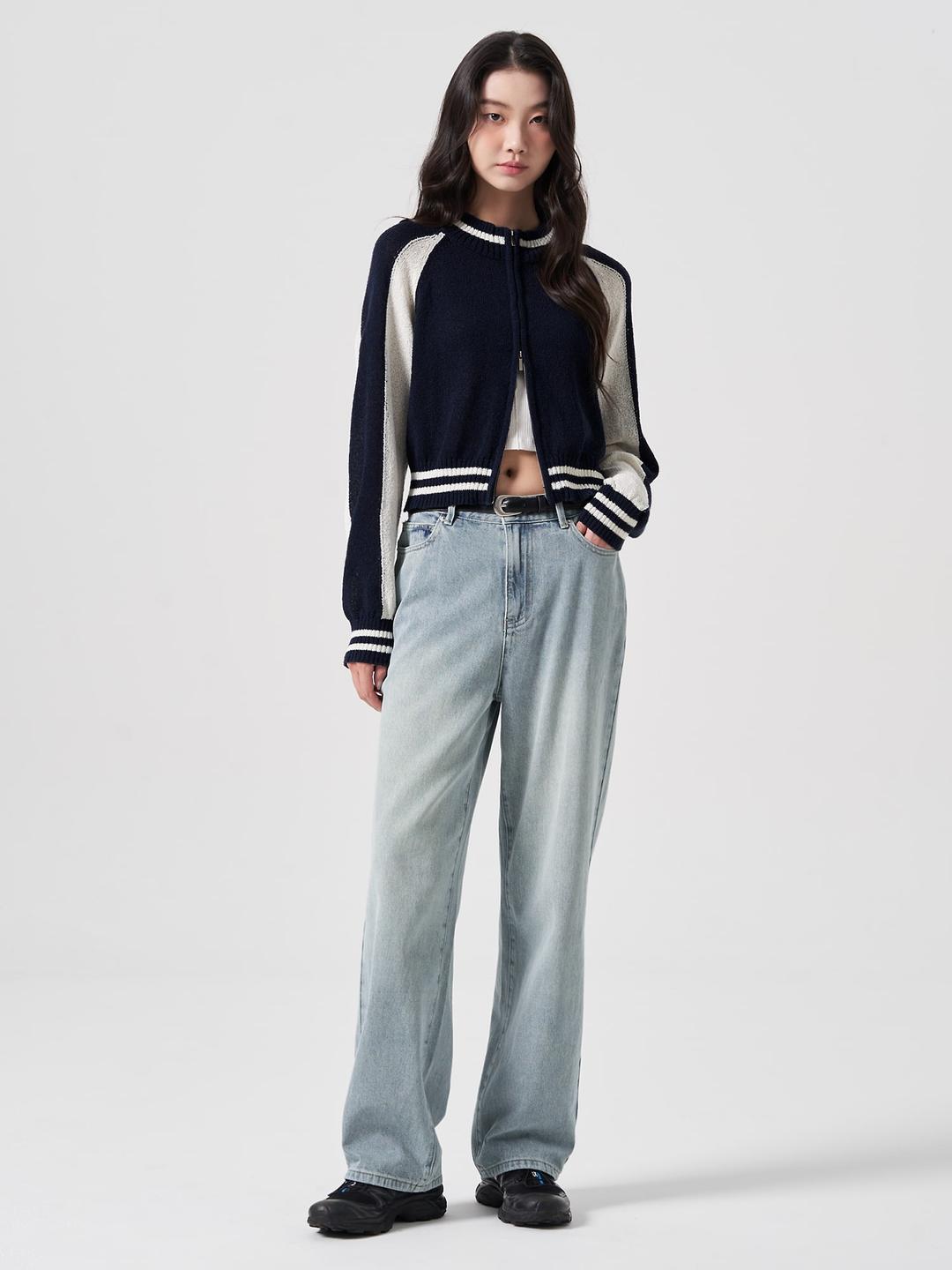 틴워싱 스트레이트핏 데님 팬츠 - 스카이 블루