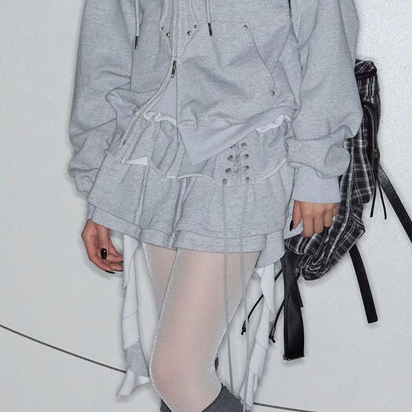 Tiered Ruffle Sweat Skirt (MELANGE GREY)